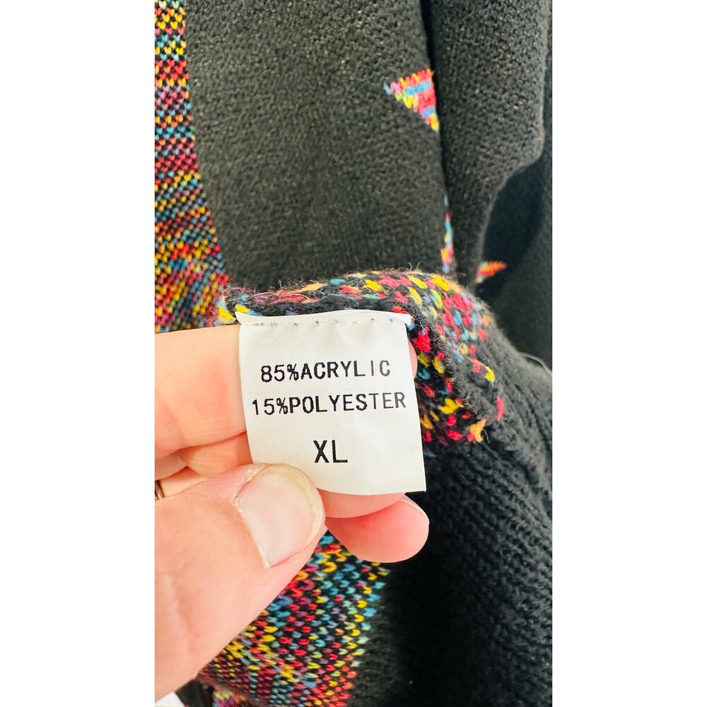Unbranded Black Multicolor Five Point Star Oversized Sweater Cardigan sz XL - Picture 10 of 10